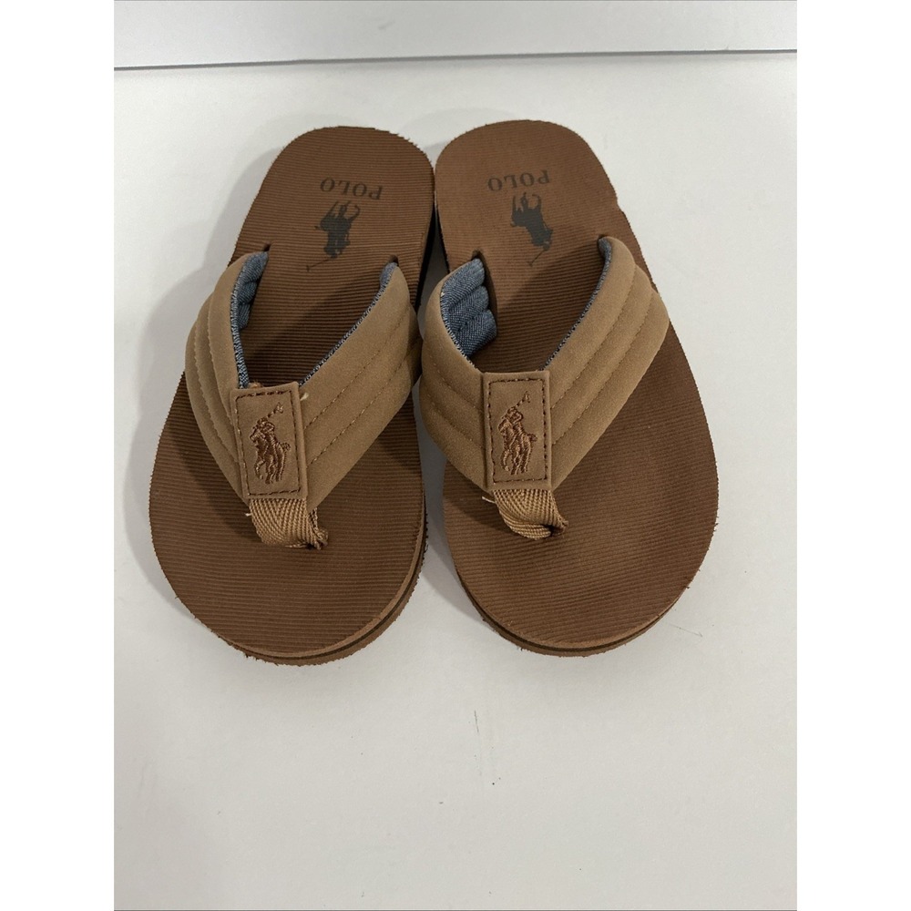 RALPH LAUREN POLO Flip Flops, Slide On Thong Sandals, Brown, Boys 10.5, NWOT - Picture 4 of 6